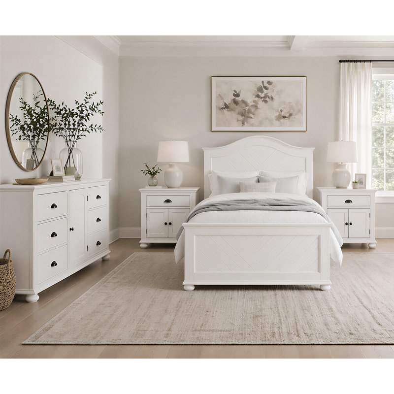 Luro Queen 4PC Bedroom Set In White, Queen, 4 Pcs: Bed, Dresser, 2 Nightstands
