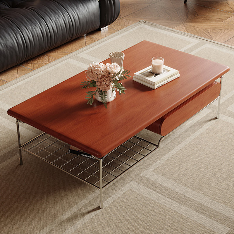 Rectangular stainless steel coffee table, 15.7" H x 51.2" L x 27.6" W