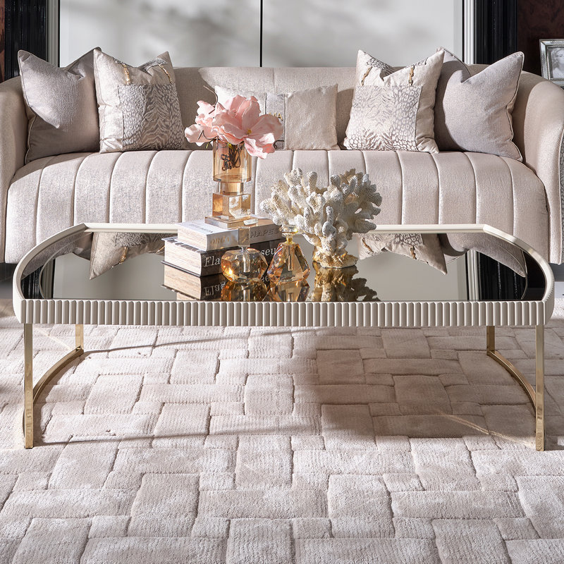 Lisbon Glass Top Coffee Table, Matte Cream