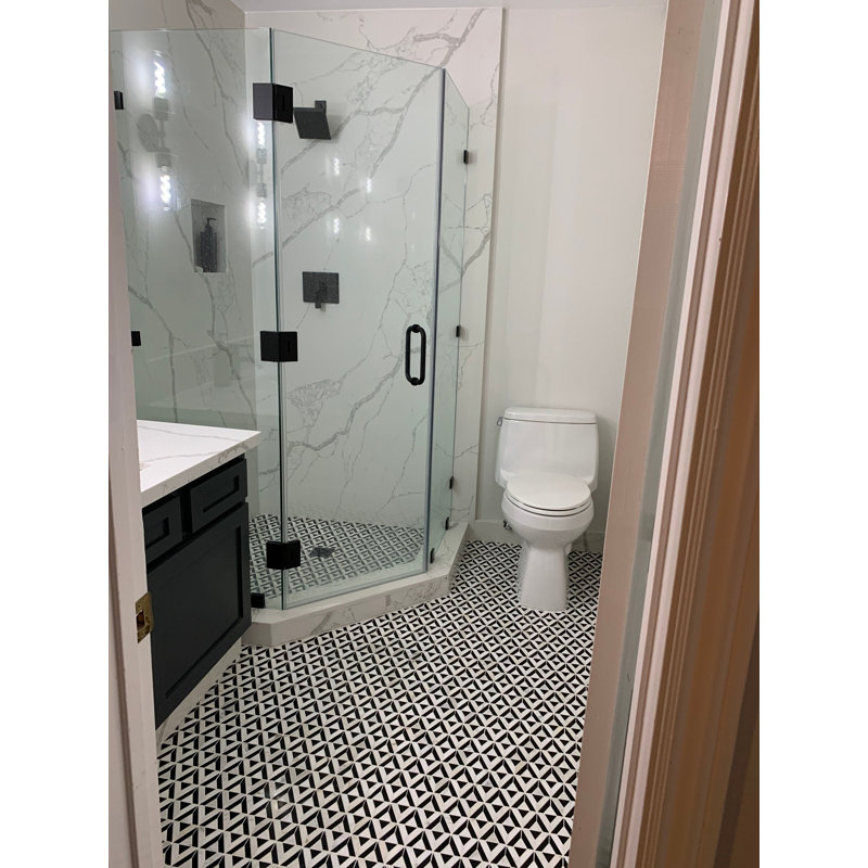Monroe Corner Calacatta And Black Jade 8X8 Marble Mosaic Tile