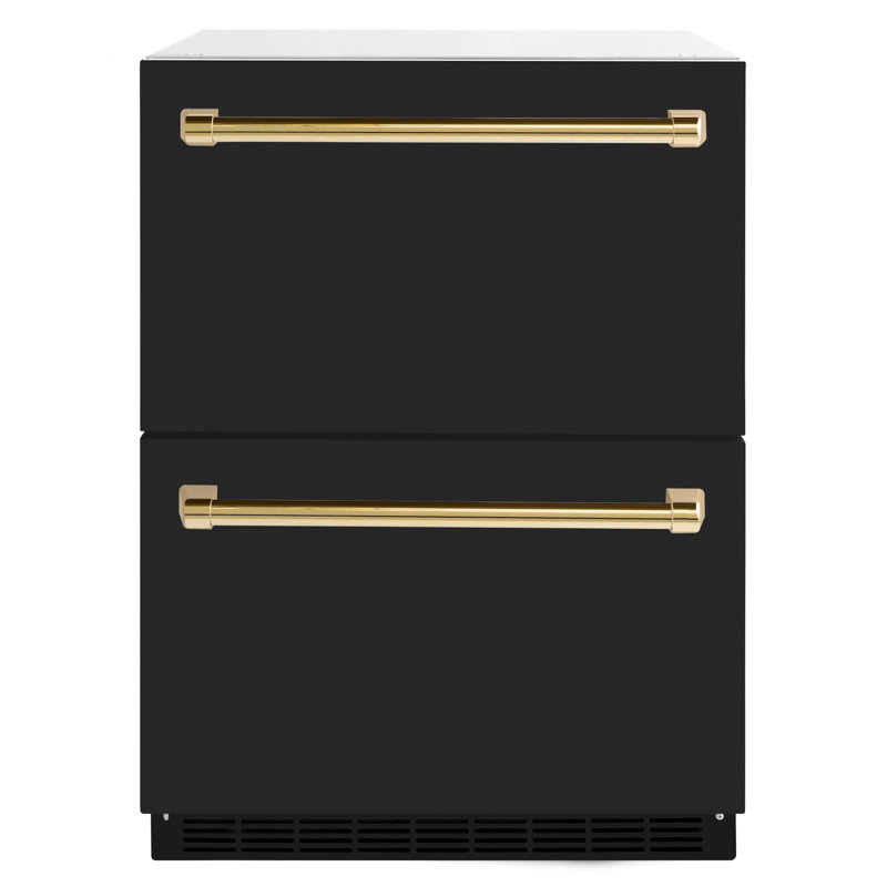 ZLINE Autograph Edition 24 In. Touchstone Refrigerator Drawer in Black Matte and Gold, Black Matte/Gold