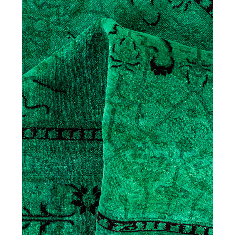Overdyed Hand-Knotted Wool Modern-Contemporary Green Area Rug 4' 9" x 7' 6"
