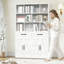 Bibliothèque blanche en métal avec tablettes ouvertes, 2 tiroirs et portes pour le bureau à domicile ou le bureau, Stable Stylish