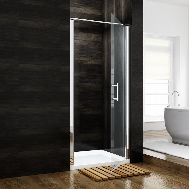 31.5'' - 33'' W x 72'' H Pivot Frameless Shower Door with Clear Tempered Glass