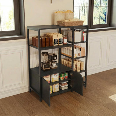 Coffee Bar Cabinet for Home,Small Corner Farmhouse Coffee Stand Buffet Sideboard Cabinet with Storage Cabinet,31.4 x 13.7 x 38.1 Inch,black