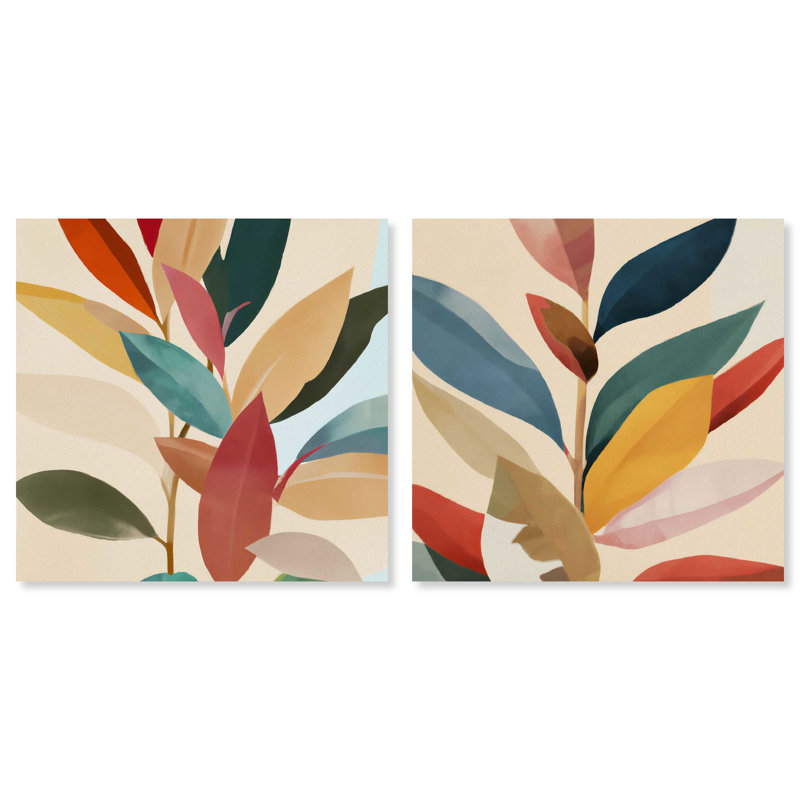 Feuilles en couleur - ensemble de 2 impressions sur toile tendue, H 16 po x l 20 po x P 0,8 po