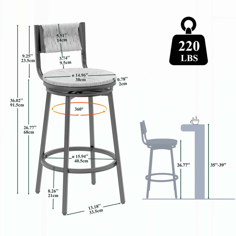 Tabourets de bar exquis tissés à la main avec un design ergonomique et une fonction pivotante à 360 °, idéal pour diverses occasions intérieures