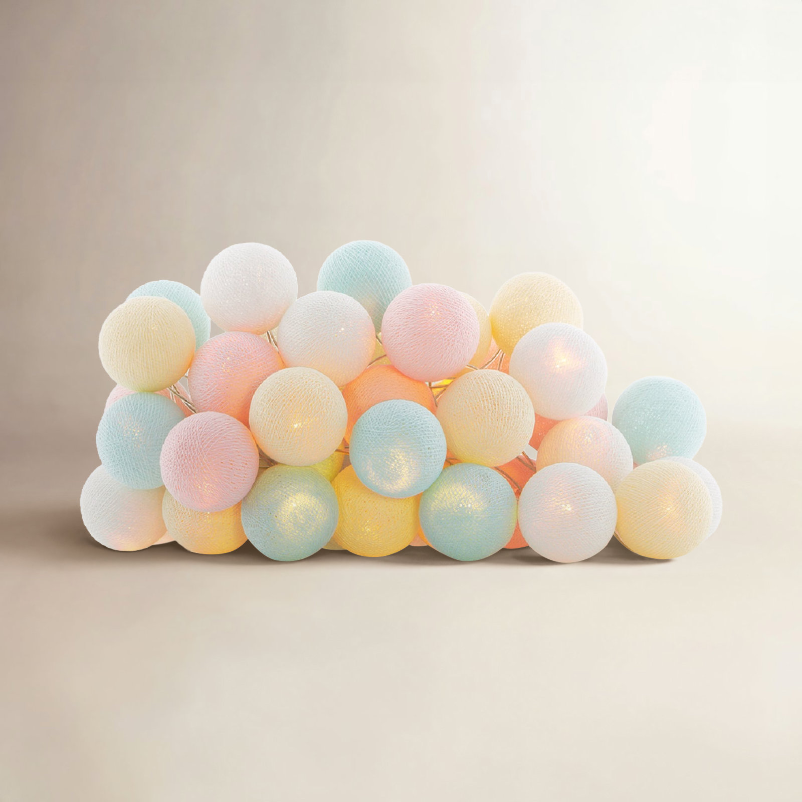 149" Globe String Lights, 5" H x 149" L x 5" D, White/Pink/Yellow, 20 Lights