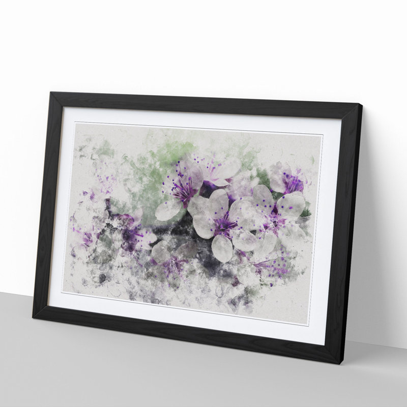 White and Purple Blossoms - Picture Frame Graphic Art, Black Framed, 27cm H x 36cm W x 2cm D
