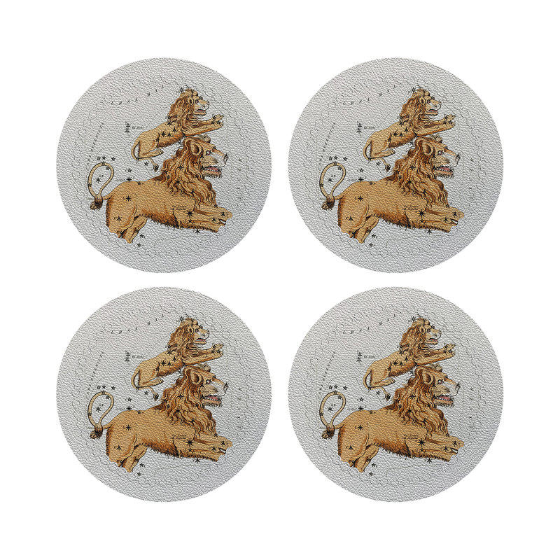 Zodiac Leo Vegan Leather Round Pebble Placemat, White