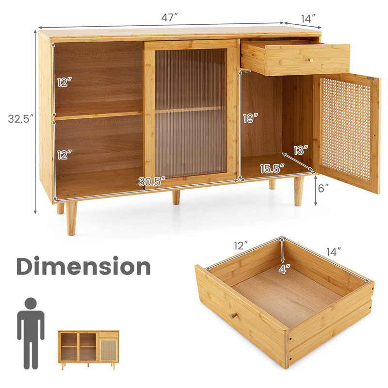 Fenoglio 47 " W Bamboo Plastic / Acrylic and Solid Wood Sideboard