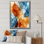 Rétro motif de feuille orange et bleu - formes abstraites, art mural, salon