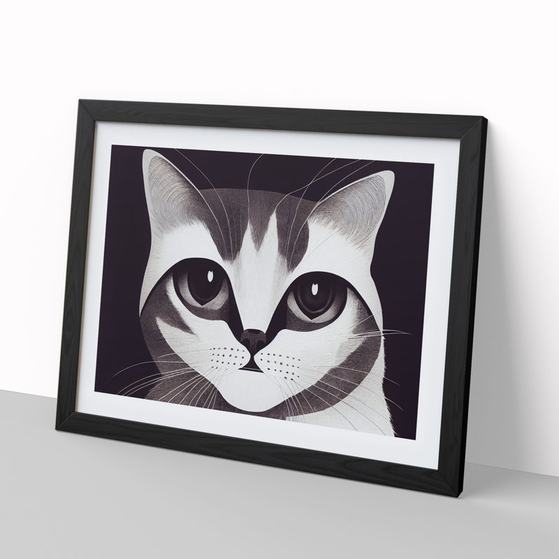 Cat Illustration Vol.1 Abstract - Framed Print, 25cm H x 34cm W x 2cm D, Black Framed