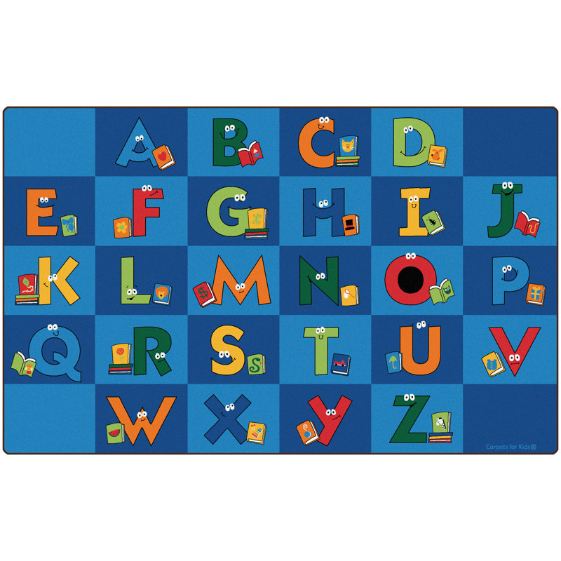 Large Blue Alphabet Tufted Rectangular Kids Rug