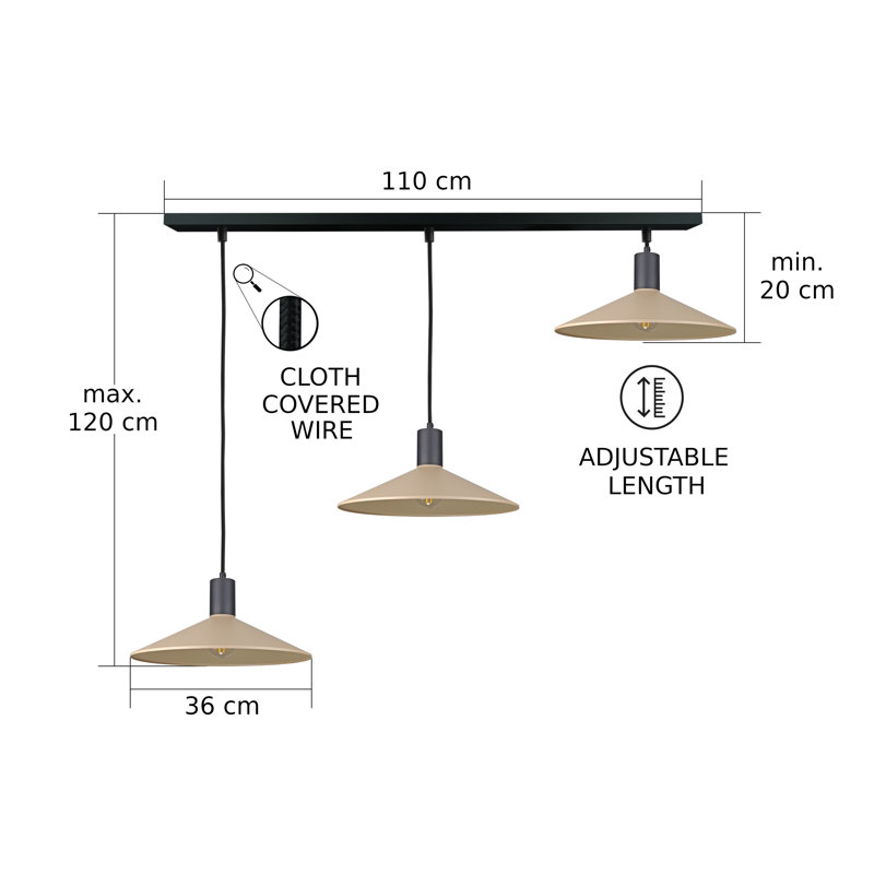 3 - Light Matte Black Dome Pendant, Black/Latte