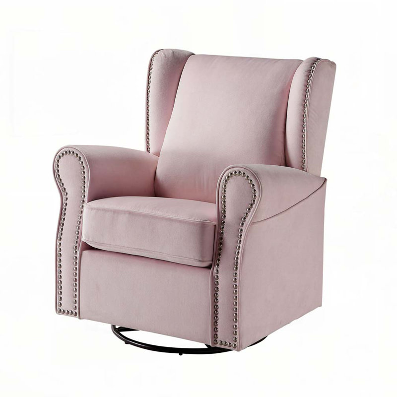 Chaise pivotante à accoudoirs roulés rose avec garniture cloutée