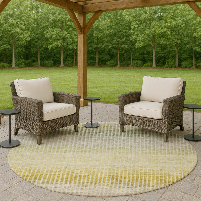 Machine Washable Indoor/Outdoor Jouett ACN2313 Stripes Rug, Round 8'