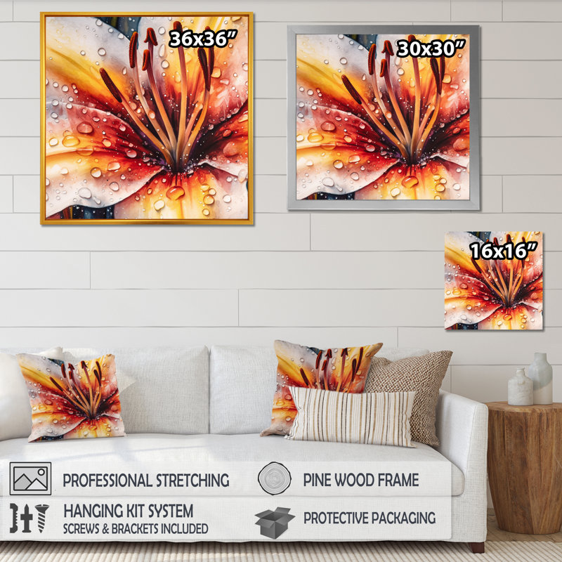 Sérénade orange sur toile, H 16 po x l 16 po x P 1 po, Cadre flottant noir