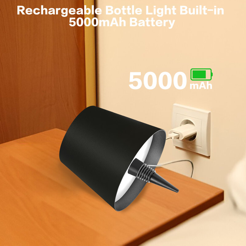 Set of 2 Rechargeable LED Bottle Stopper Desk Lamp, Black, Black