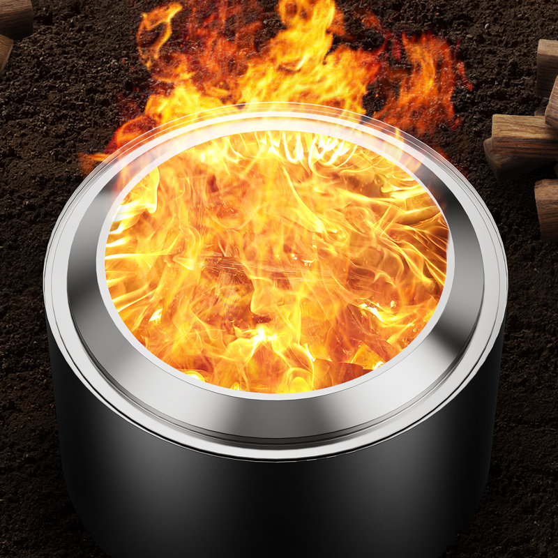 Stainless Steel Smokeless Fire Pit, Outdoor Low Smoke Wood Burning Fire Pit, Black, 16.34" H x 22" W x 22" D