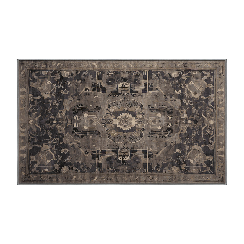 Tapis gris soyeux et moelleux, Rectangulaire 3 pi x 5 pi