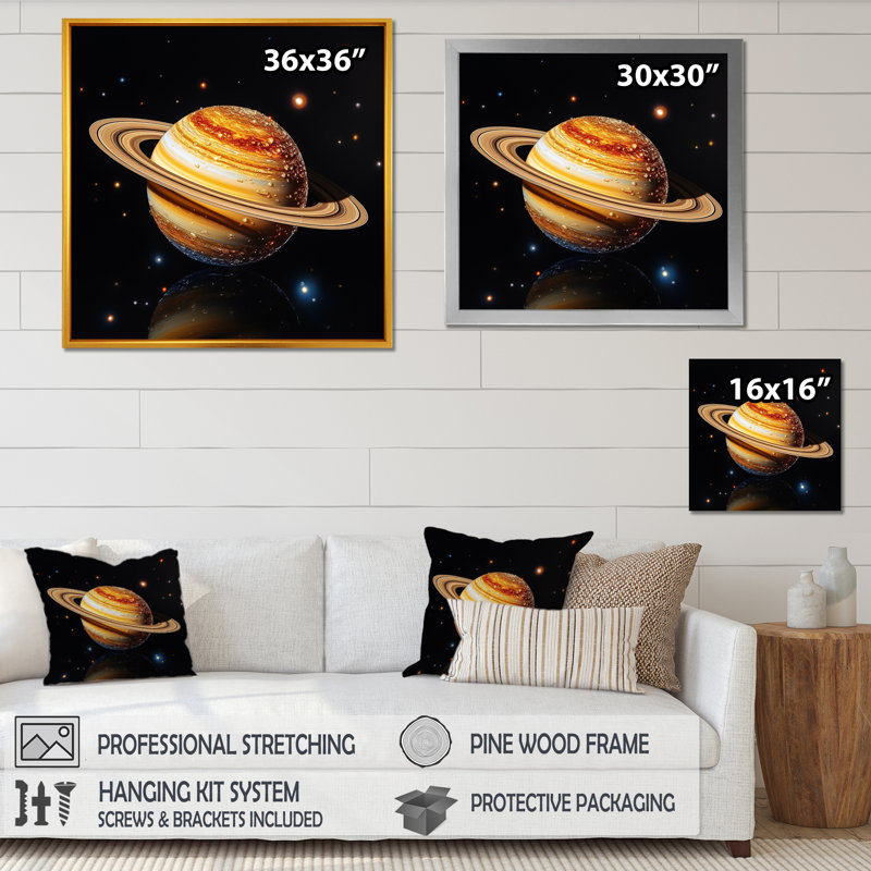 Planète Saturn Cosmic Universe II - art mural de la planète espace, Cadre flottant doré, H 36 po x l 36 po x P 1,5 po