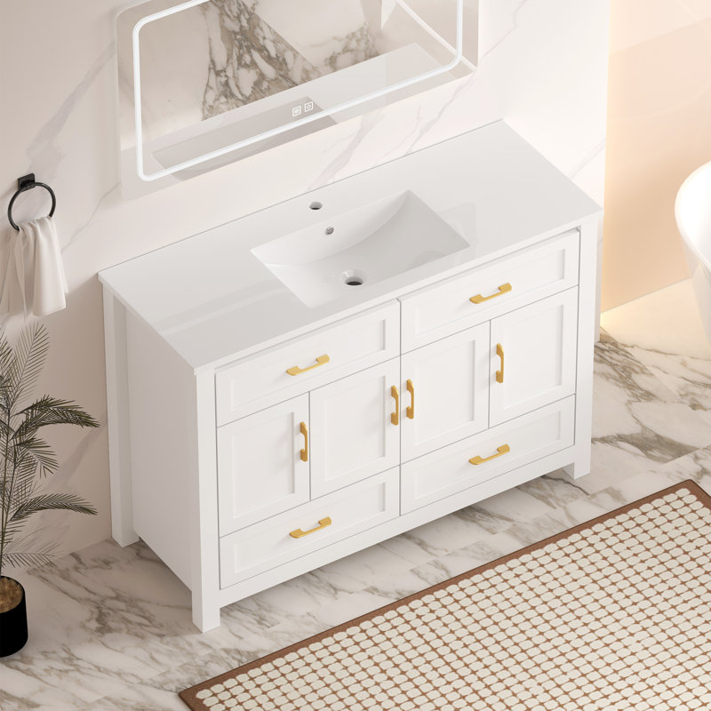 Meuble-lavabo 48 po avec lavabo en céramique, Blanc