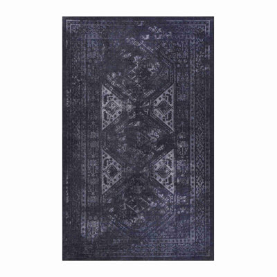 6'x 9'Black+Gray Washable Area Rug