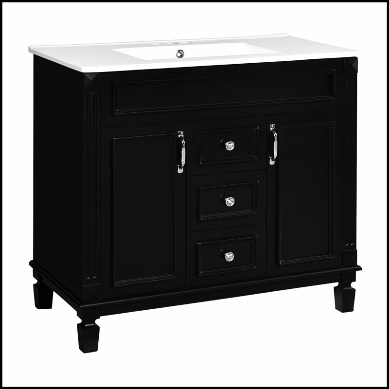 36' Modern Bathroom Vanity With Top Sink, 2 Soft-Closing Doors, And 2 Drawers For Enhanced Storage And Elegance, Noir