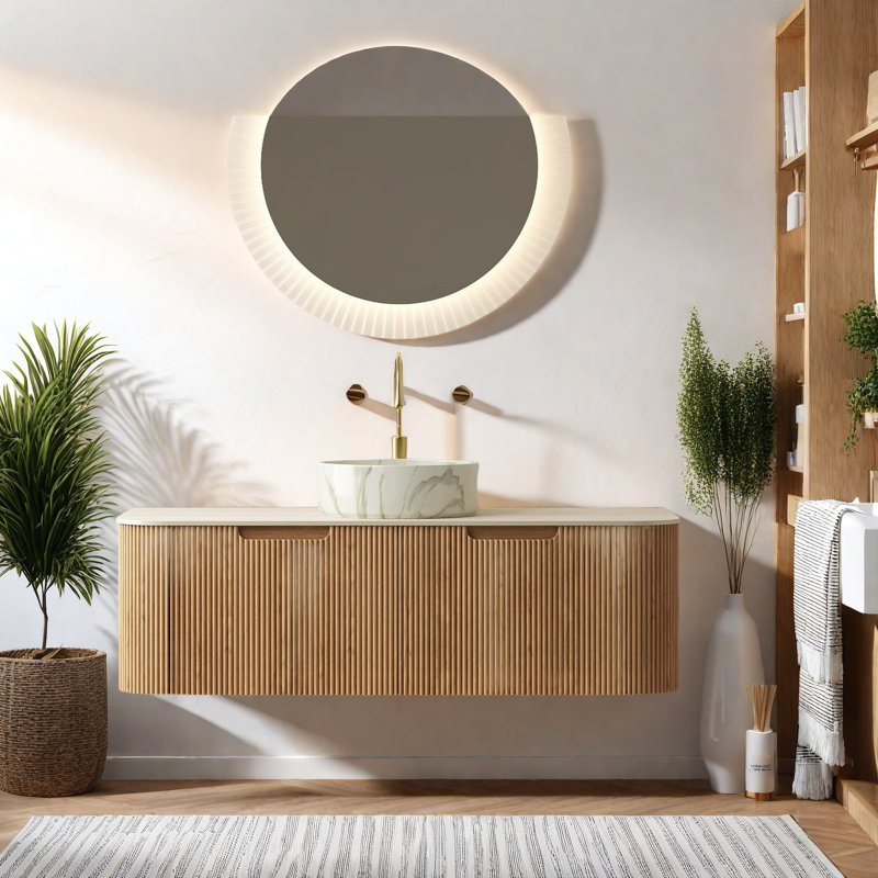 de salle de bain et lavabo rustique moderne de 2 pouces, céramique durable et pierre frittée, avec rangement