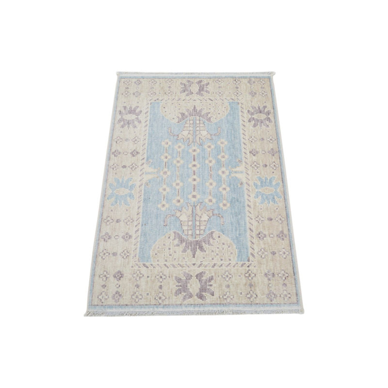 Tapis turc bleu et beige 2 x 3, Rectangle 1 pi 11 po x 3 pi
