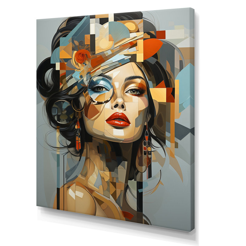 «Glam Harmonious Cubist Woman Portrait I», art mural sur toile tendance, Toile tendue, H 44 po x l 34 po, Sans cadre