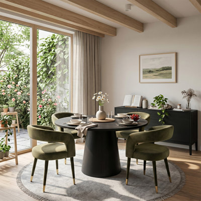 Modern 47"-83" Extendable Dining Table Set With Upholstered Velvet Dining Arm Chairs