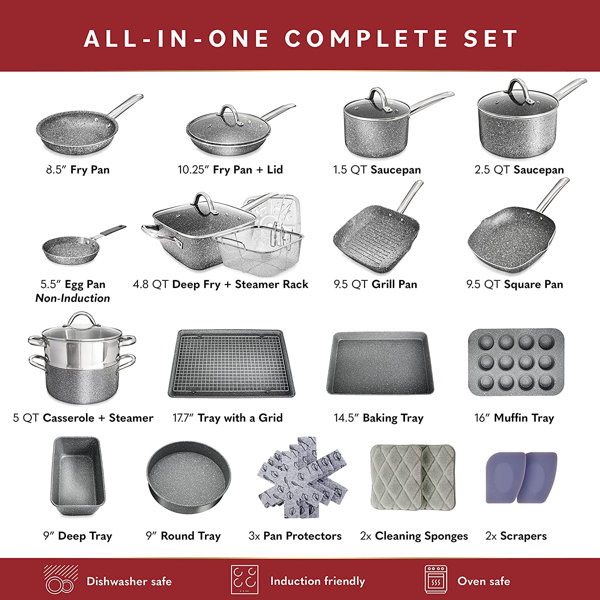 Copper Pots and Pans Set - 23pc Copper Cookware Nonstick