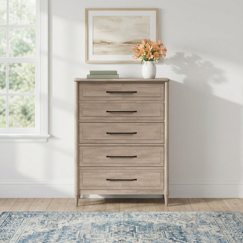 Dana Heights 5-Drawer Chest – Sand Finish, Mindi Veneer