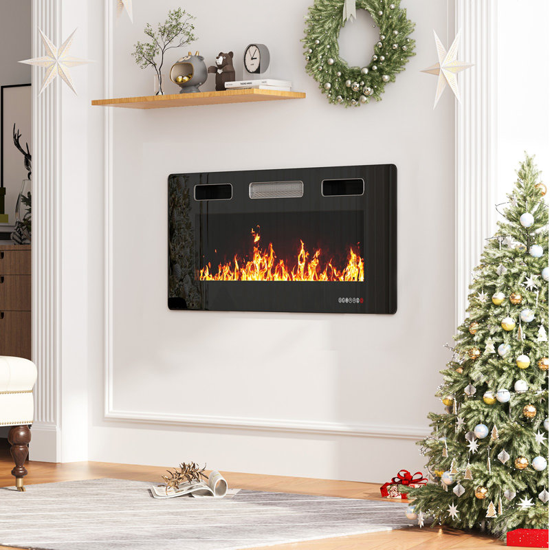 36"W Electric Fireplaces Heater, Recessed Ultra Thin Wall Mounted,Low Noise,8HTimer & Remote Control For Living Room with Overheating Protection,Crystal & 12 Adjustable Color,750W/1500W