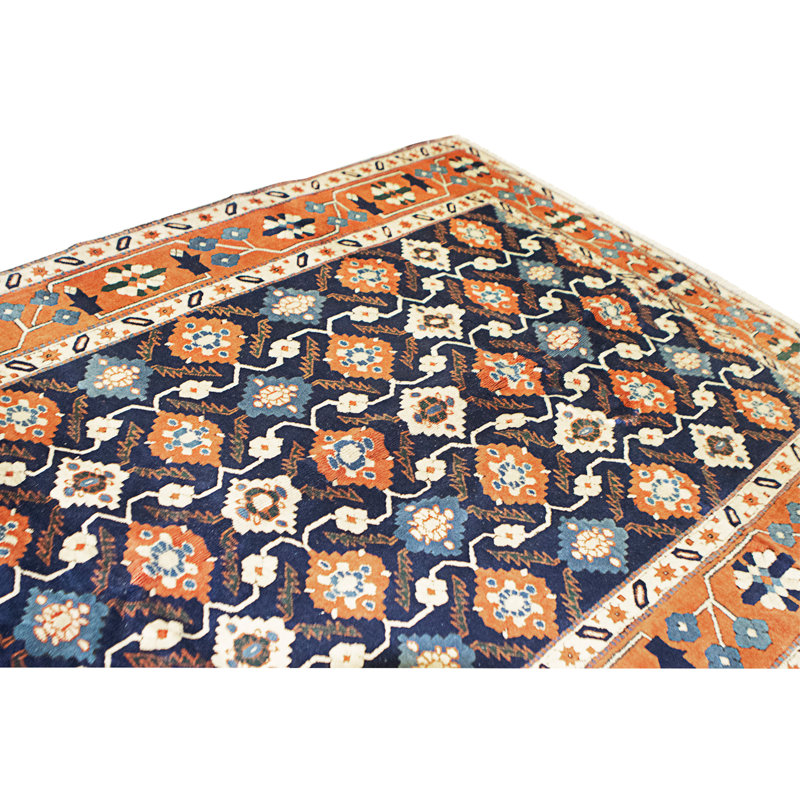 High-Quality Hand-Knotted Navy And Rust Area Rug