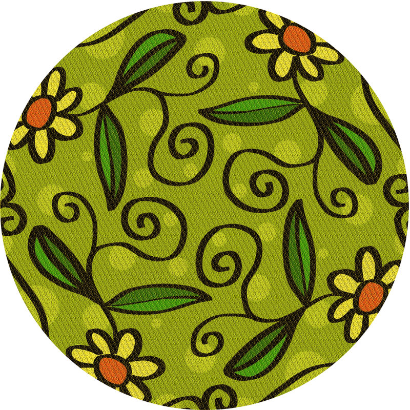 Tapis vert à motif floral, Rond 4 pi
