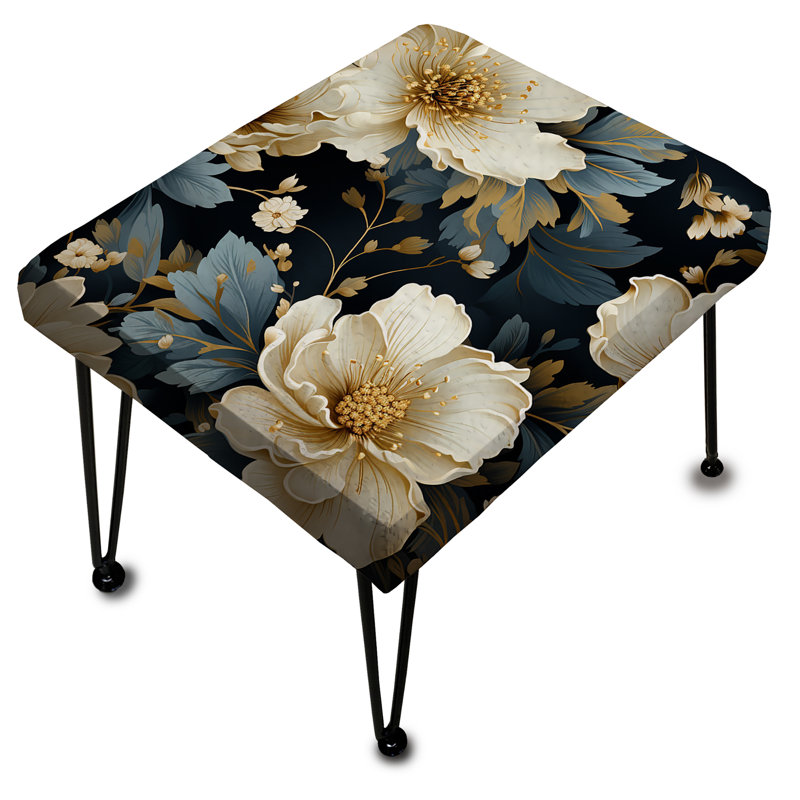 Luxueux motif floral doré et gris II - Repose-pieds rectangulaire floral
