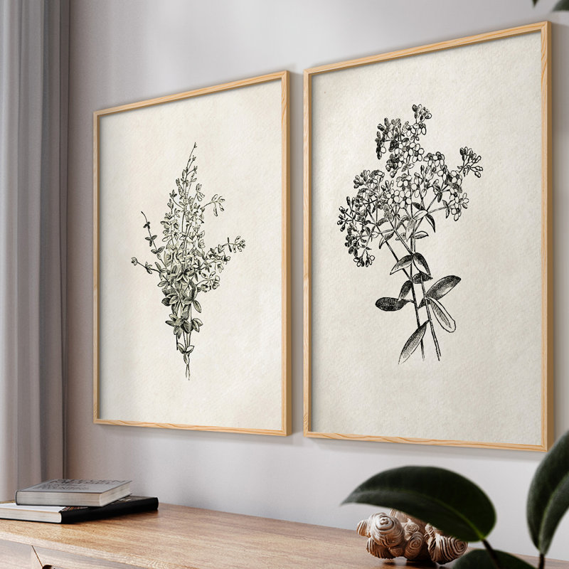 «Vintage Floral LXI», impression giclée sur cadre - ensemble de 2, Naturel, H 12 po x l 30 po
