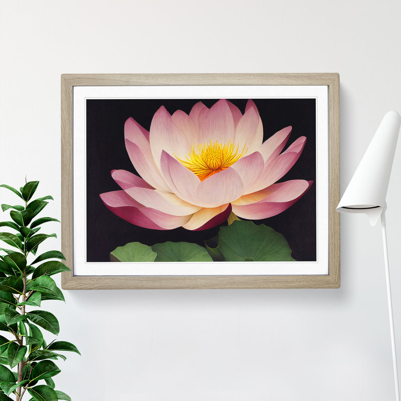 Dreamlike Lotus Flower - Single Picture Frame Print, 46cm H x 64cm W, Oak