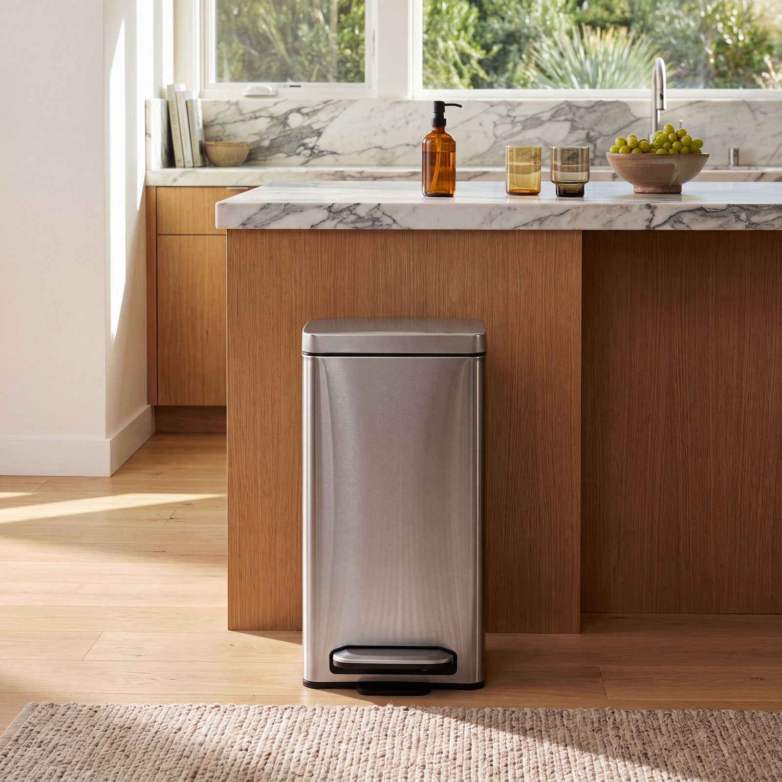 simplehuman 2.6gal Slim Profile Trash Can, Brushed