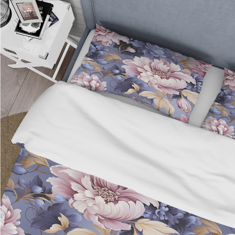 Ensemble de housse de couette mauve et rose, Housse de couette simple + 1 taie décorative stan