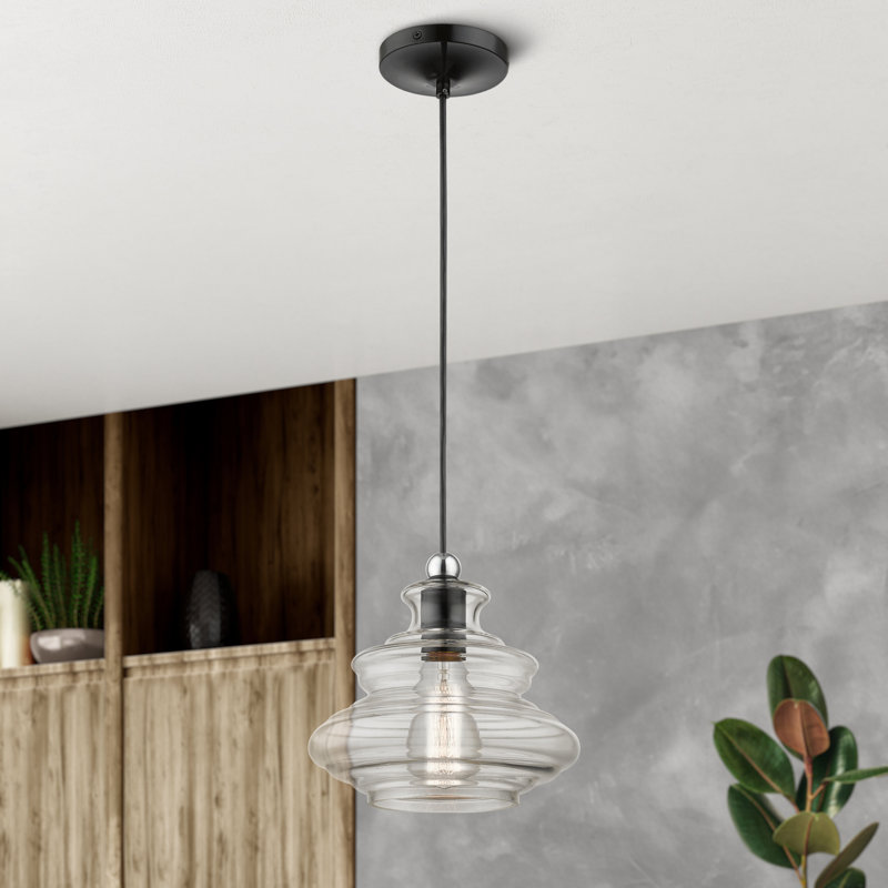 Luminaire suspendu géométrique 1 lumière Vermontville, Noir brillant