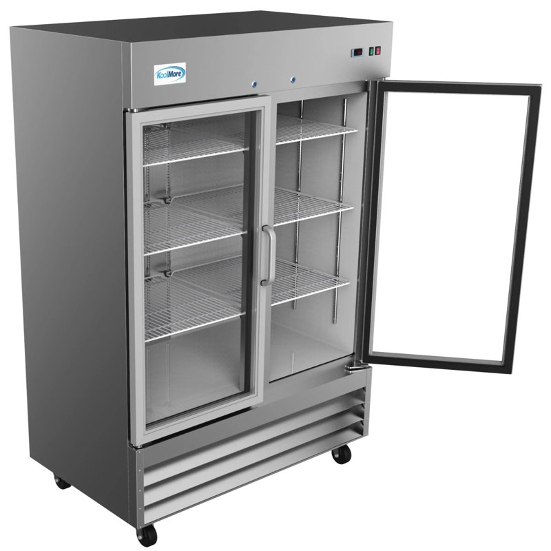 54'' Stainless Steel Double Door Commercial Refrigerator with Glass Doors