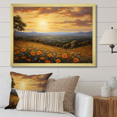«Yellow Wildflowers», horizon doré encadré sur toile