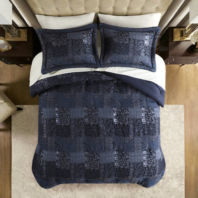 4 Pcs King Comforter In Navy - 2022 Optimized Process For Firmness Hidden Zippers On Shams Chenille With Solid Back Antique Like Sheen 1 Comforter, 2 Shams, Bed Skirt Improved Manufacturing Confirmed