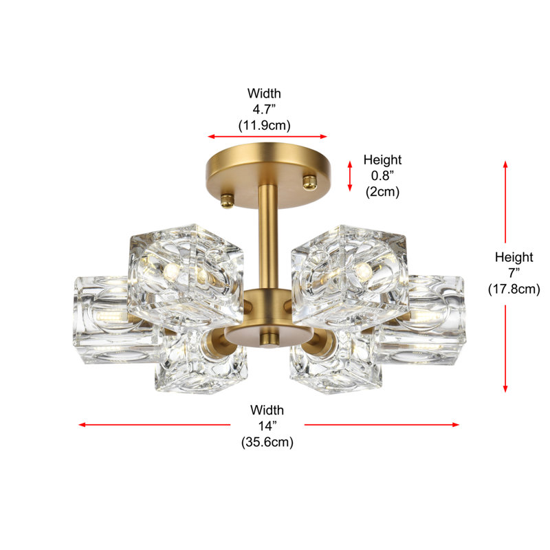 Yil Glass Semi Flush Mount, Satin Gold