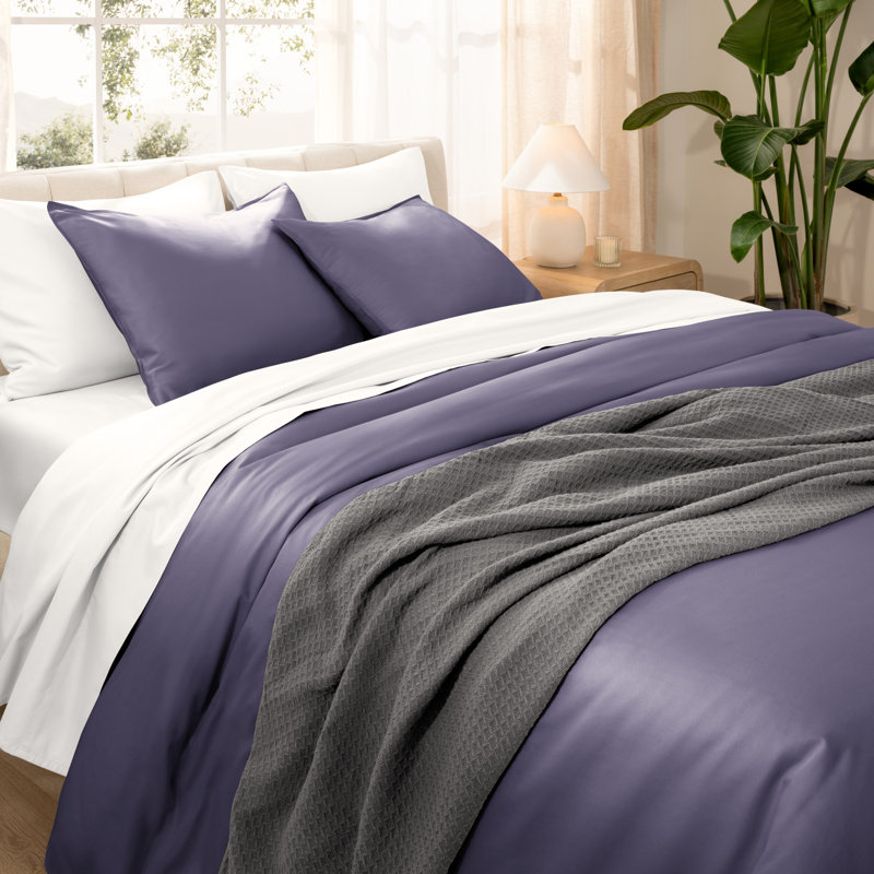 400 Thread Count Organic Cotton Sateen Duvet Cover Set, Twin/Twin XL Duvet Cover + 1 Standard Sham, Dusty Purple