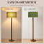 Lampe sur pied sculpturale de 157 cm en bois massif avec tige en perles de bois empilées, abat-jour tambour en lin de 46 cm, finition noyer et interrupteur au pied-1740705697